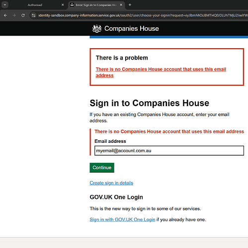 Sandbox login failed